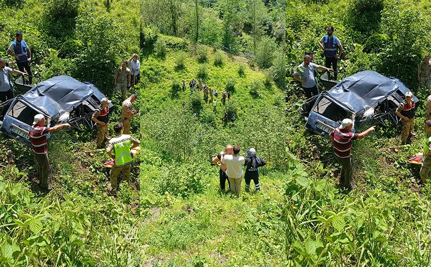Çaybaşı’nda otomobil uçurumdan yuvarlandı