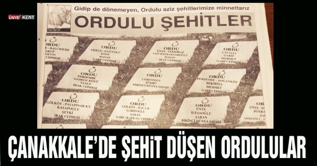 Çanakkale’de şehit düşen Ordulular